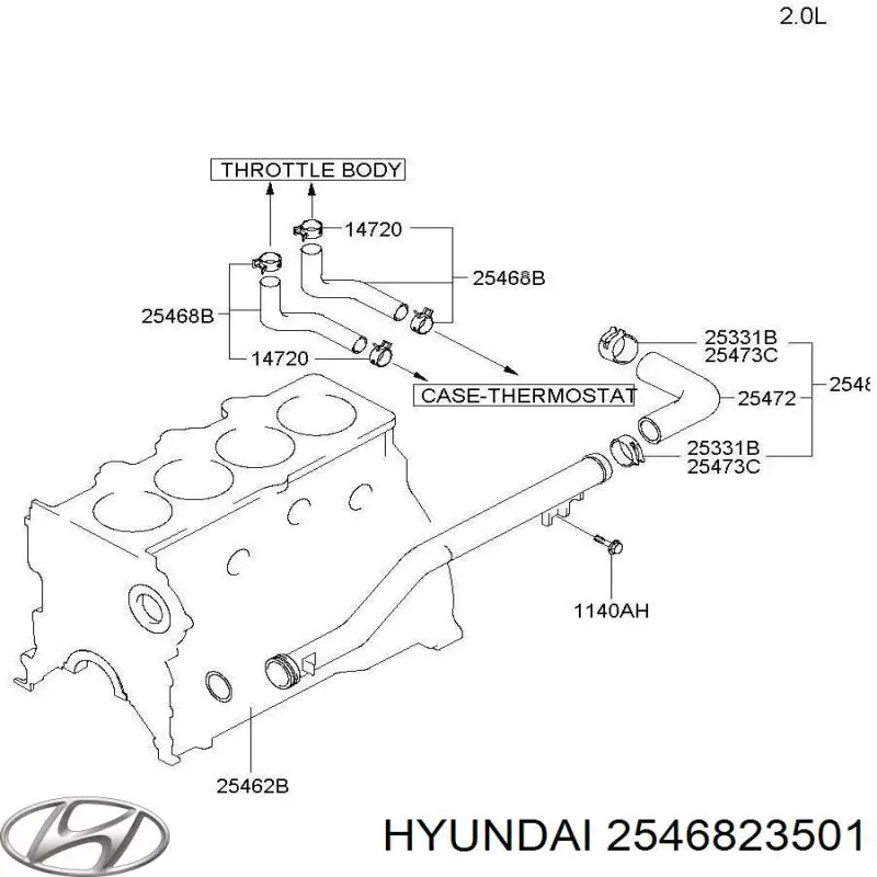 2546823501 Hyundai/Kia Mangueira (cano derivado) de aquecimento da válvula de borboleta