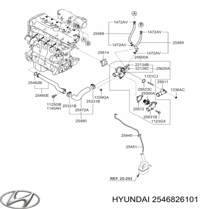 2546826101 Hyundai/Kia Mangueira (cano derivado) de aquecimento da válvula de borboleta