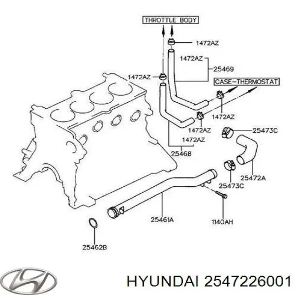 Mangueira (cano derivado) do sistema de esfriamento Hyundai/Kia 2547226001 preço, a partir de 7,44 USD