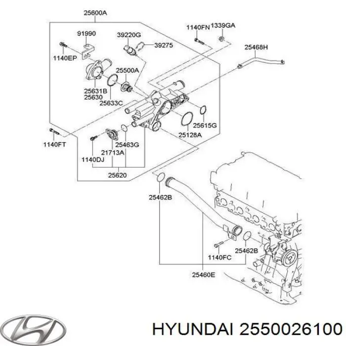 Termostato Hyundai/Kia 2550026100 preço, a partir de 24,24 USD