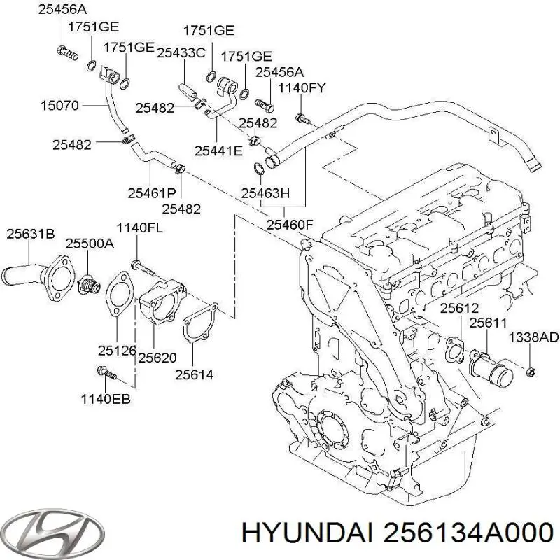 256134A000 Hyundai/Kia Caixa do termostato