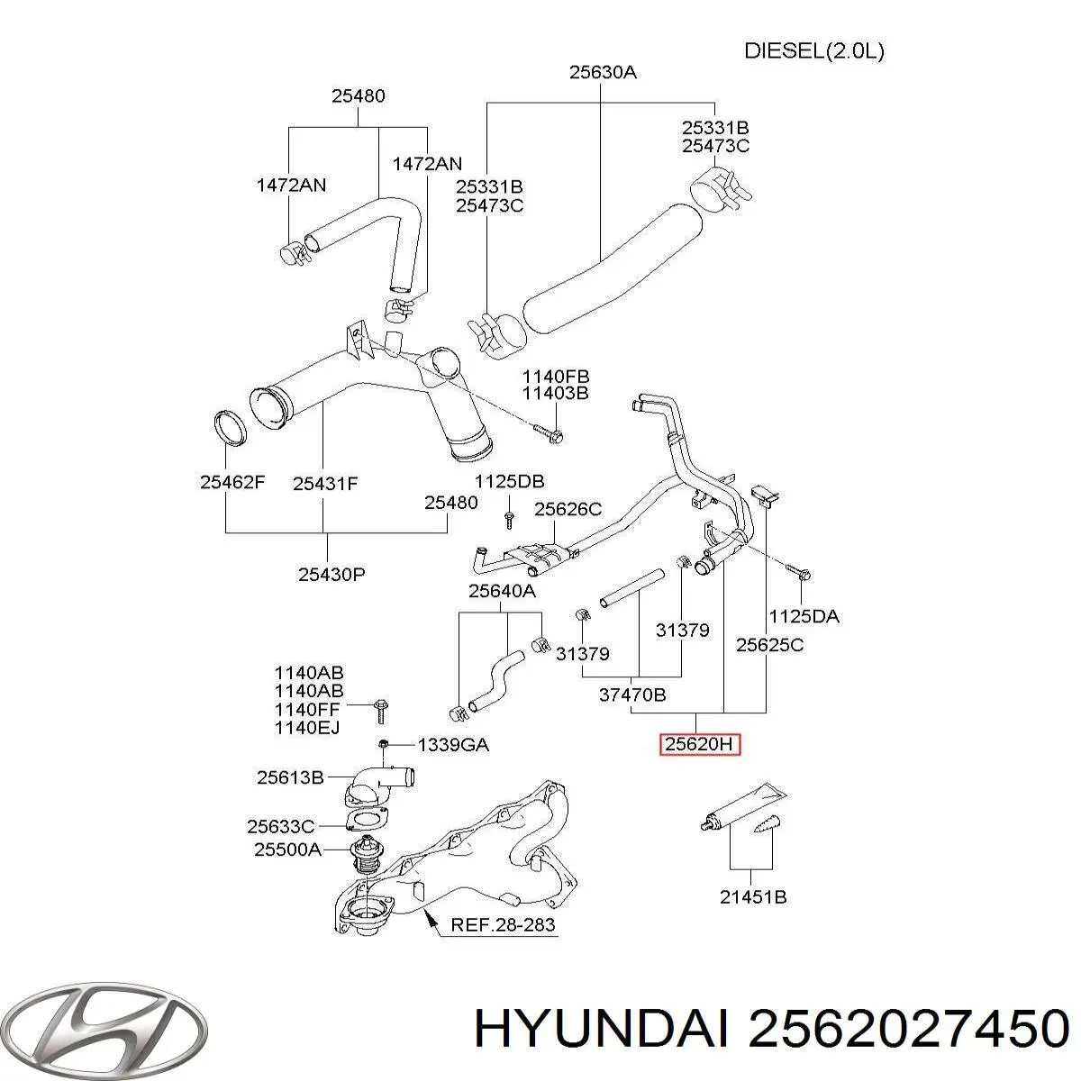 2562027450 Hyundai/Kia Mangueira (cano derivado) do sistema de esfriamento