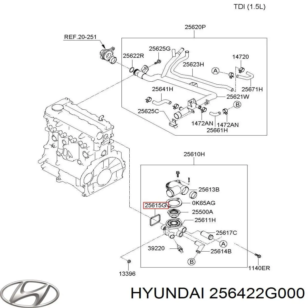 256422G000 Hyundai/Kia Vedante de caixa do termostato