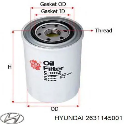 Filtro de óleo 2631145001 Hyundai/Kia