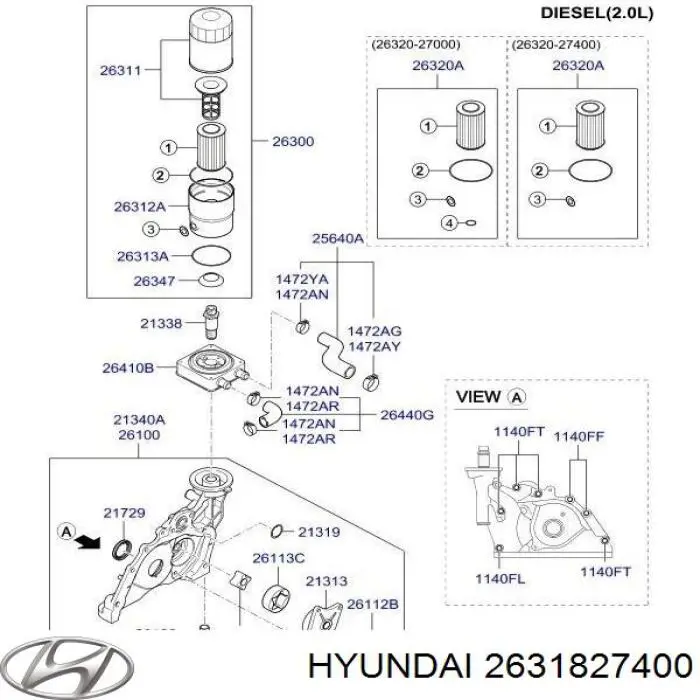 2631827400 Hyundai/Kia Vedante de adaptador do filtro de óleo
