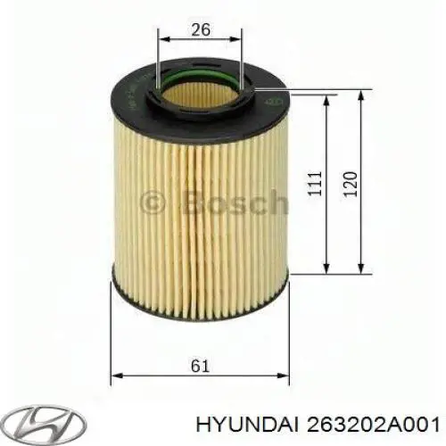 Compre 263202A001 Hyundai/Kia Filtro de óleo