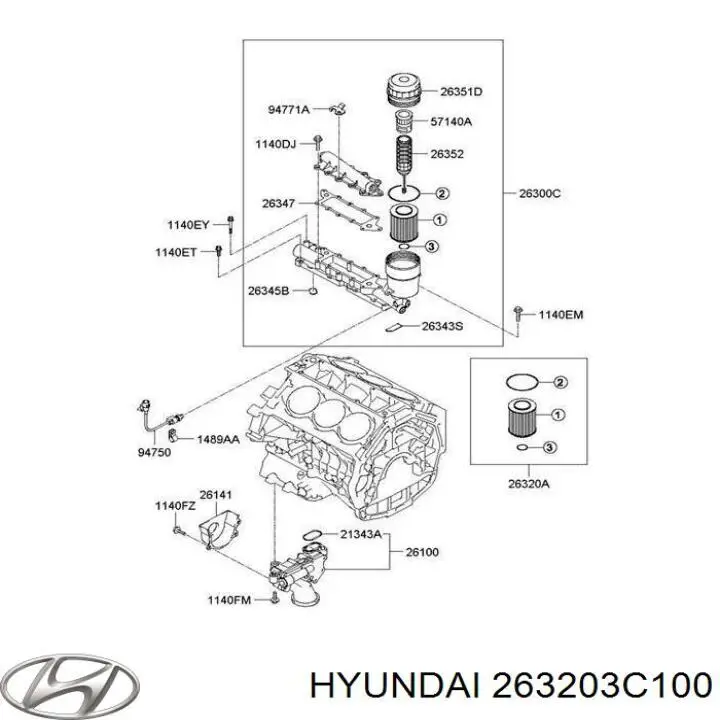 Filtro de óleo Hyundai/Kia 263203C100 preço, a partir de 10,30 USD