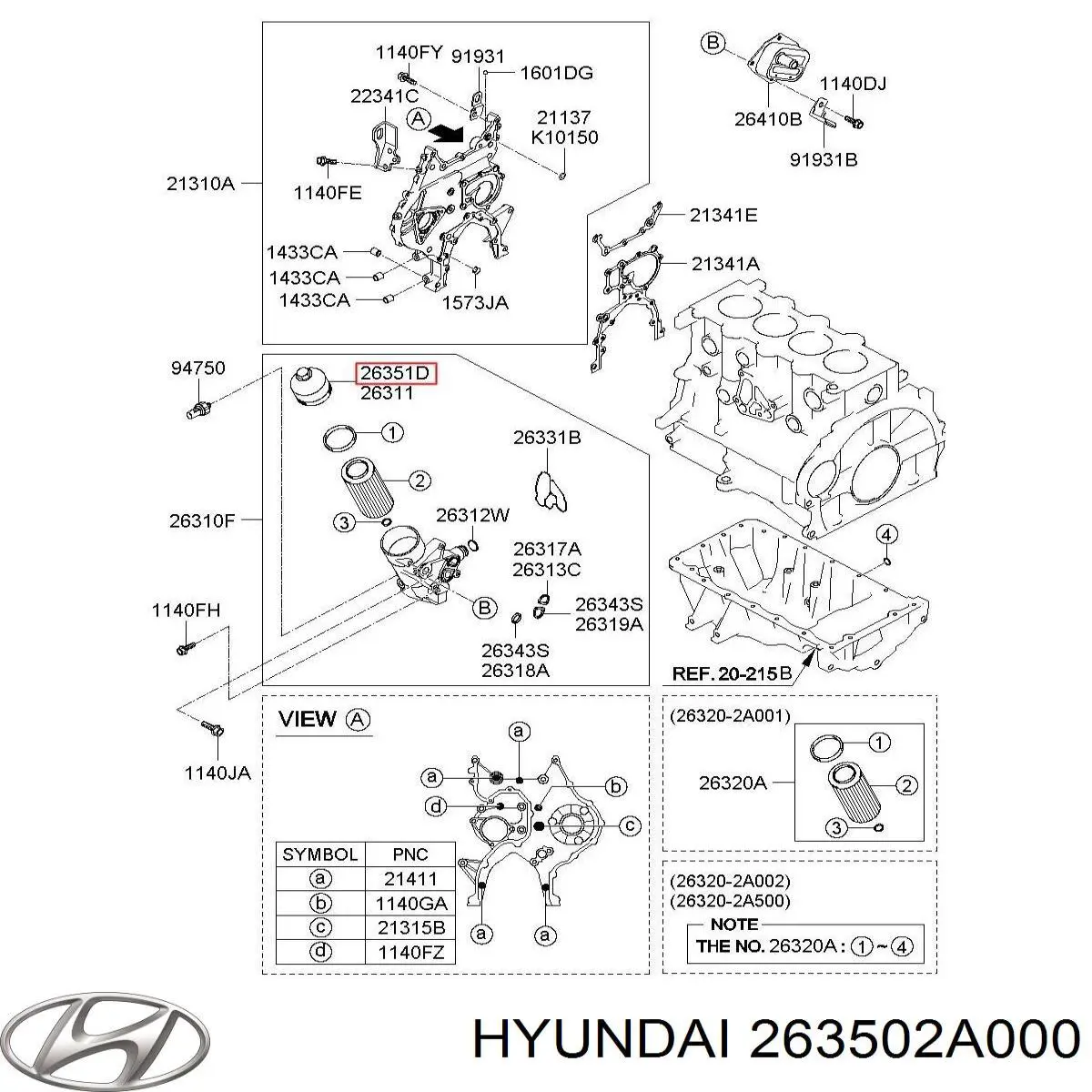 263502A000 Hyundai/Kia Tampa do filtro de óleo