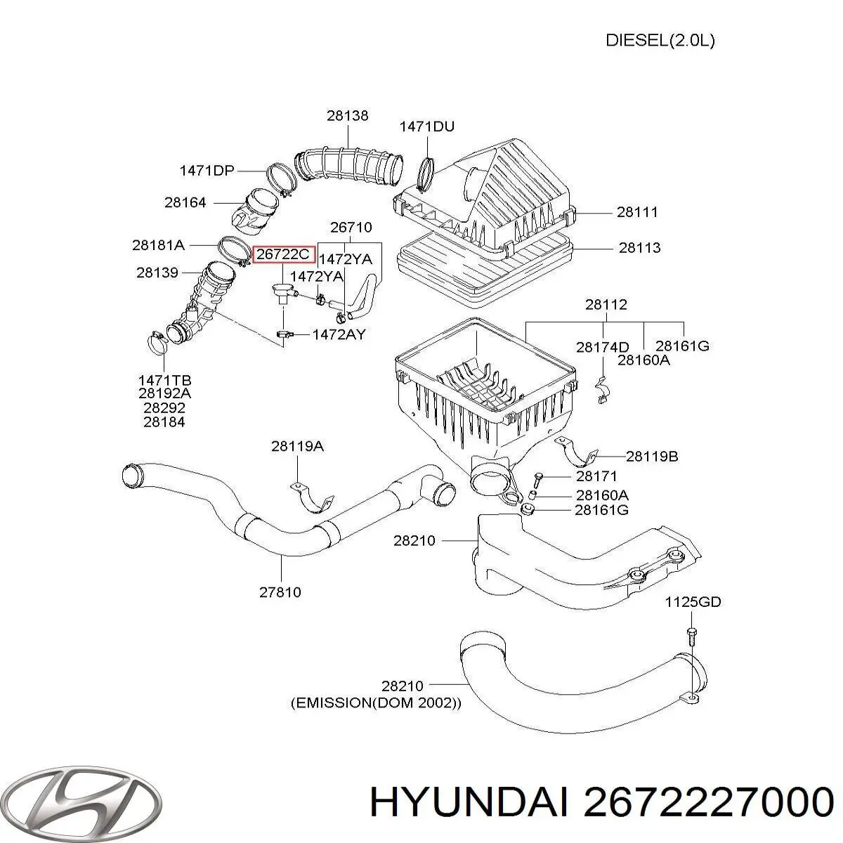 Válvula PCV de ventilação dos gases de cárter Hyundai Getz  