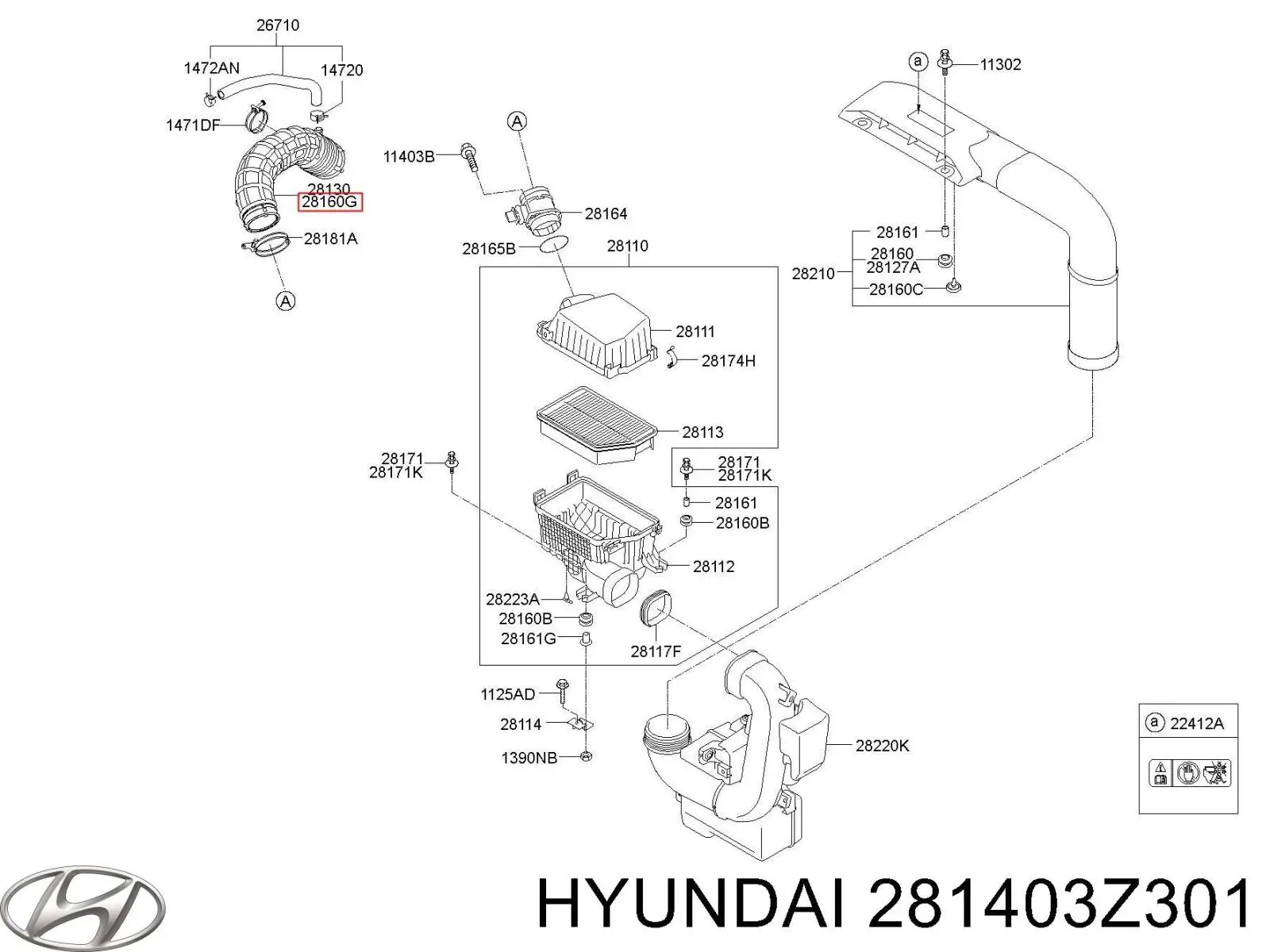 Compre 281403Z301 Hyundai/Kia Cano derivado de ar, saída de filtro de ar