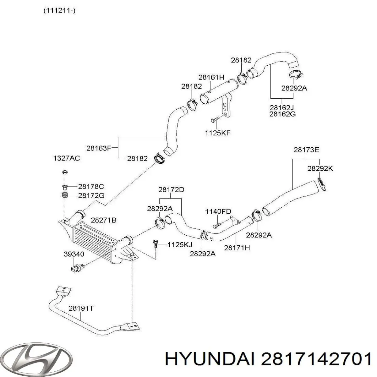 Mangueira (cano derivado) de intercooler 2817142701 Hyundai/Kia