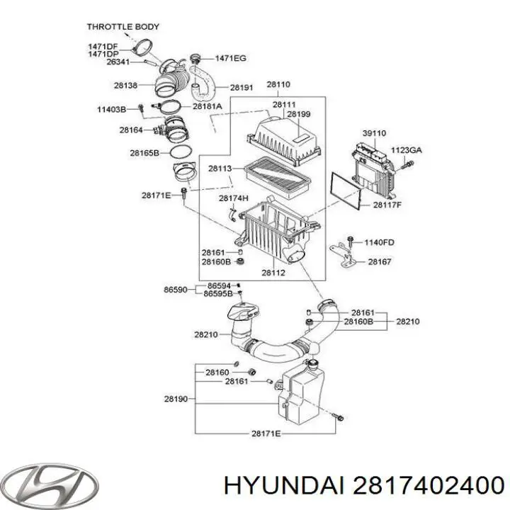2817402400 Hyundai/Kia Fechadura (braçadeira) de caixa de filtro de ar