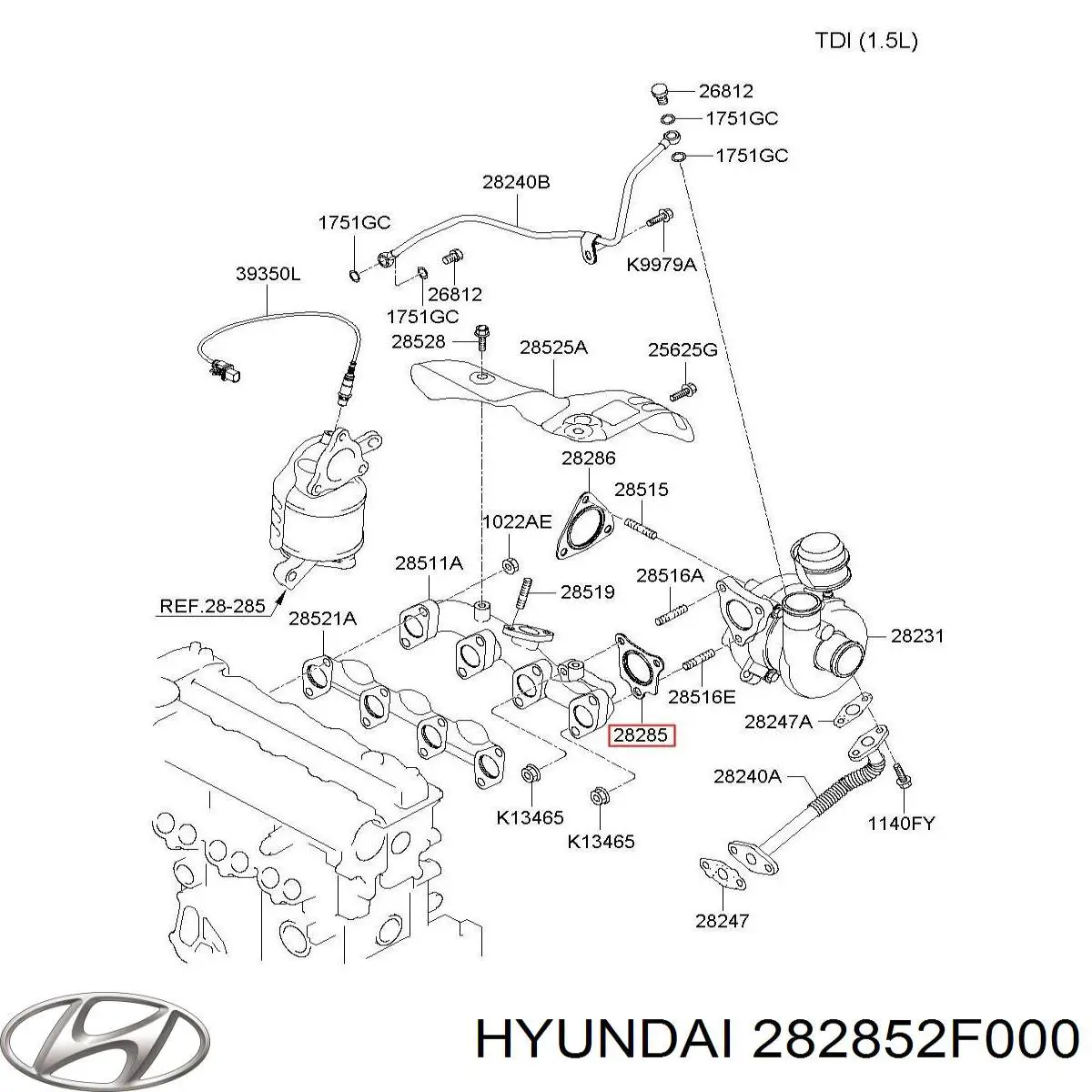282852F000 Hyundai/Kia Vedante de turbina dos gases de escape, admissão