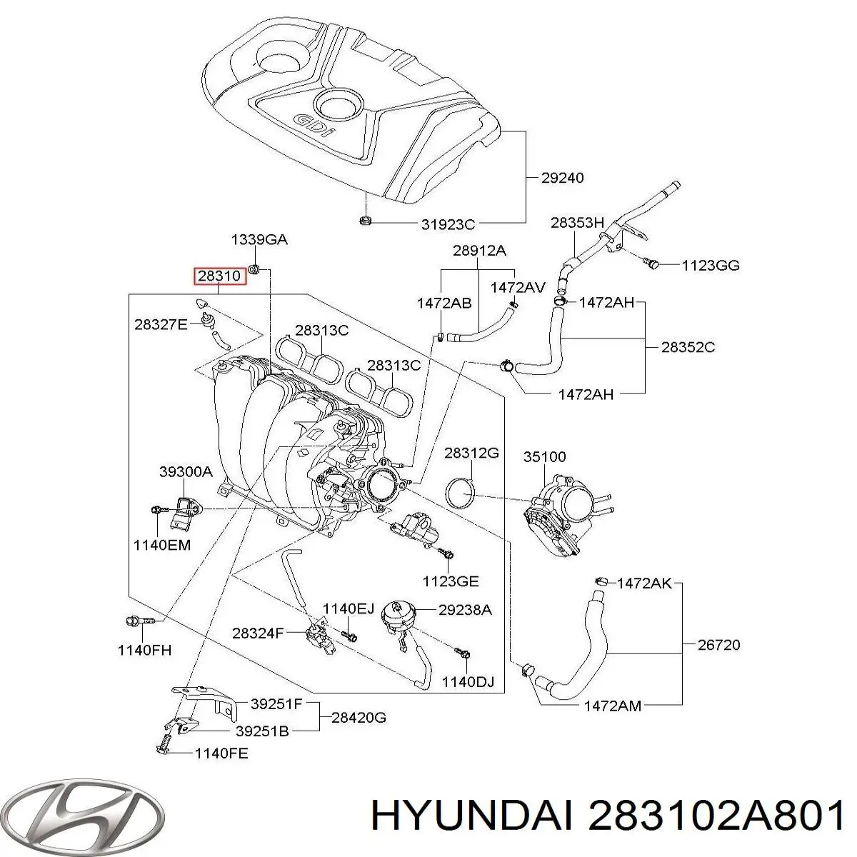 283102A801 Hyundai/Kia Tubo coletor de admissão