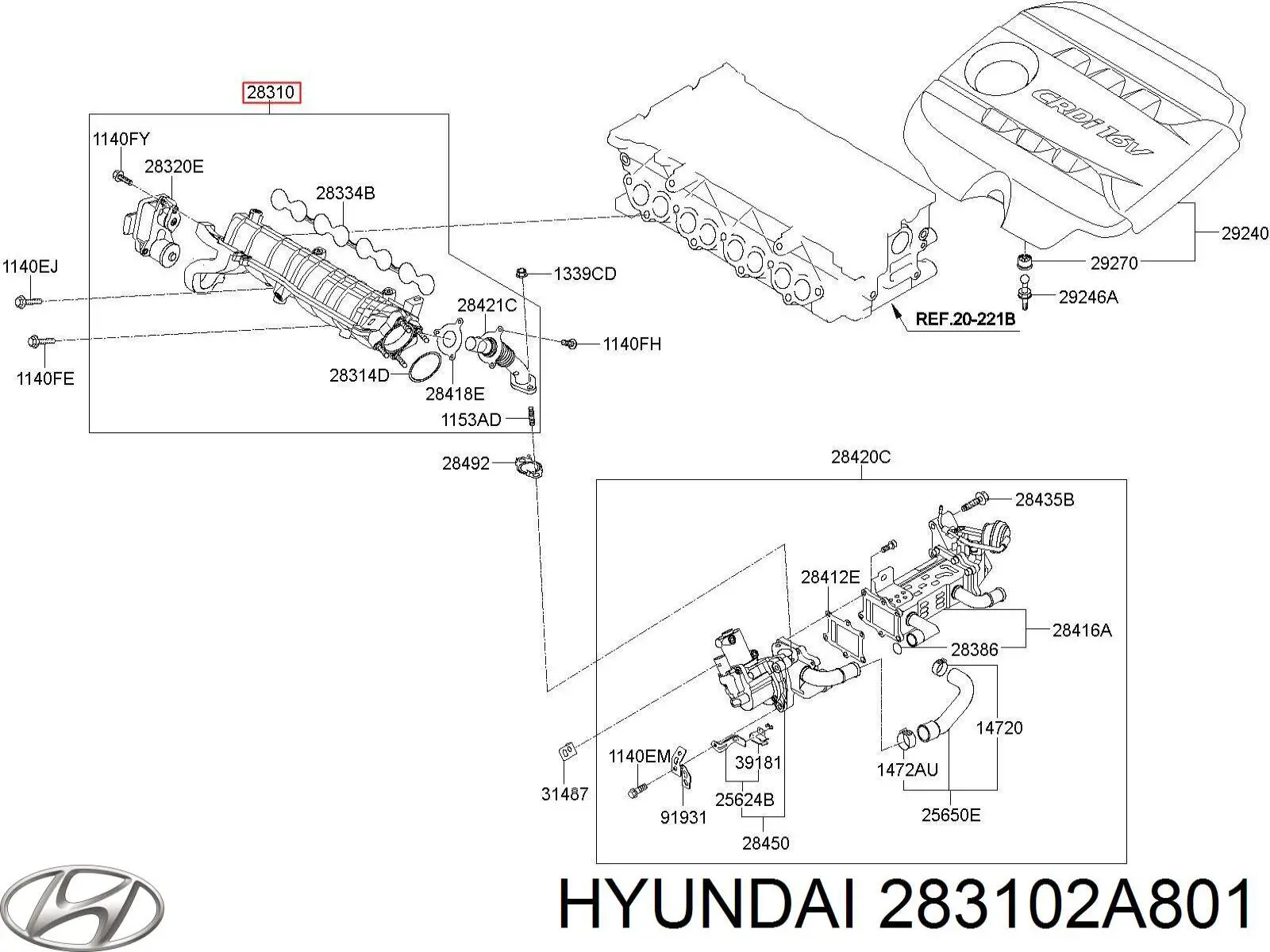 Tubo coletor de admissão Hyundai/Kia 283102A801 preço, a partir de 542,40 USD