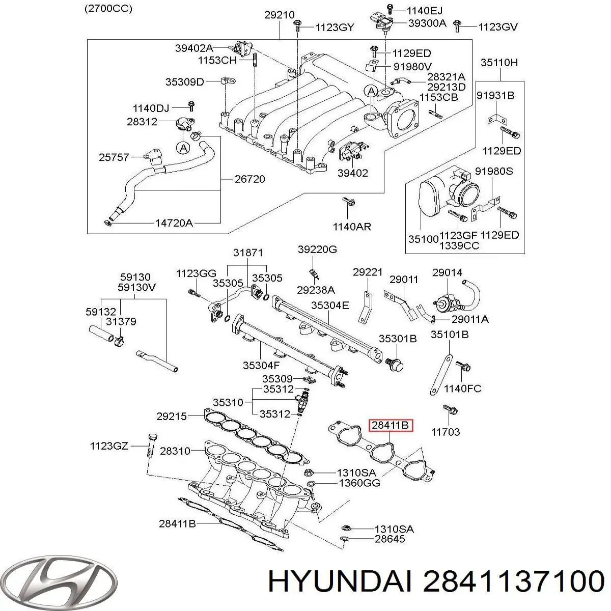 Compre 2841137100 Hyundai/Kia Vedante inferior de tubo coletor de admissão