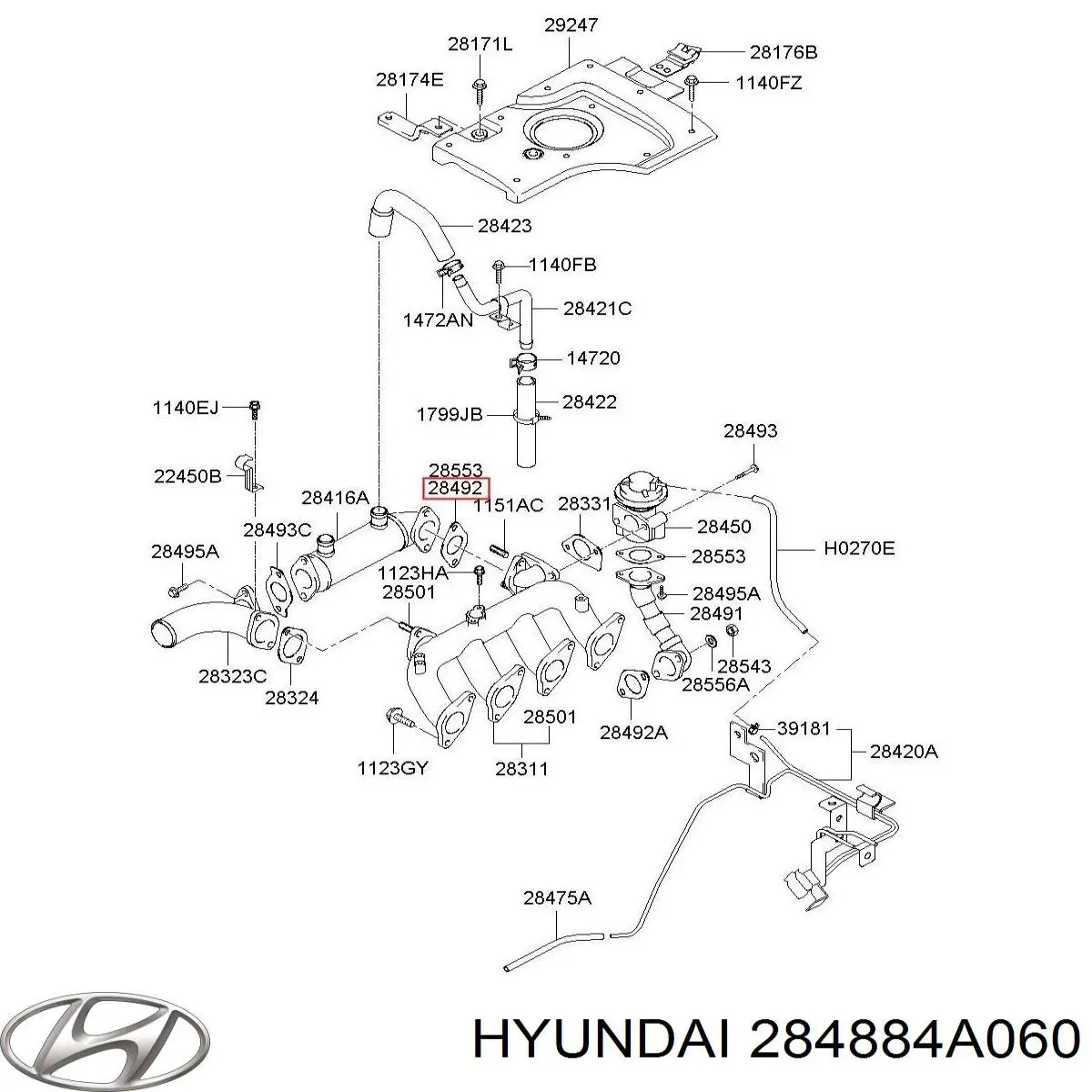 Compre 284884A060 Hyundai/Kia Vedante de refrigerador EGR do sistema de recirculação dos gases