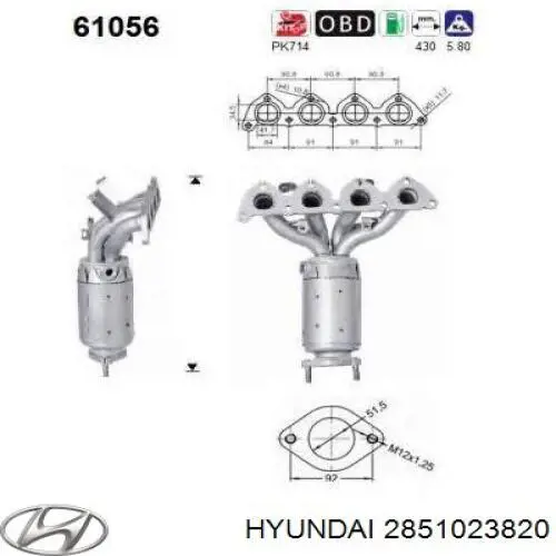 2851023820 Hyundai/Kia Convertidor - catalisador