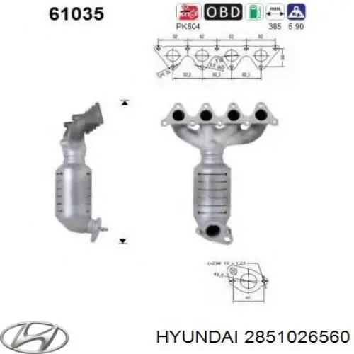 Tubo coletor de escape Hyundai/Kia 2851026560 preço, a partir de 317,58 USD