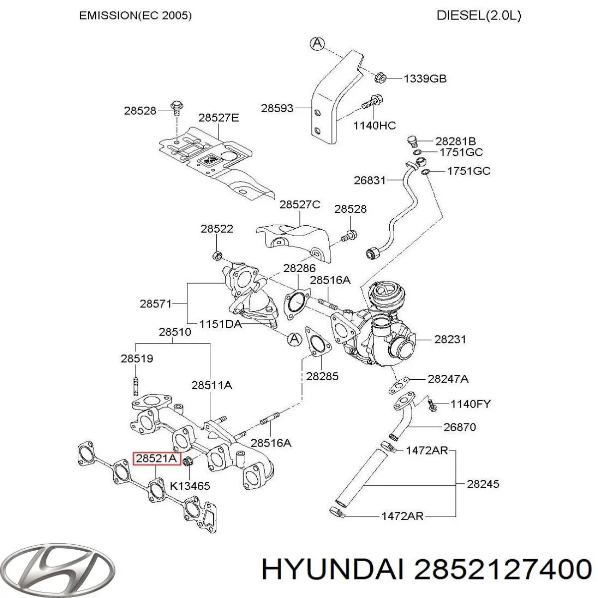 Vedante de tubo coletor de escape Hyundai/Kia 2852127400 preço, a partir de 23,53 USD