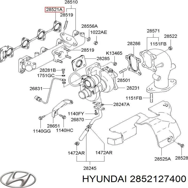 2852127400 Hyundai/Kia Vedante de tubo coletor de escape