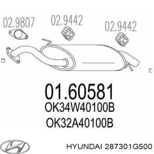  Silenciador, parte traseira KIA Rio II sedan (JB) (2005 - 2011) II
