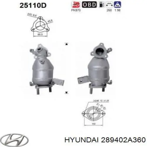 Convertidor - catalisador Hyundai/Kia 289402A360 preço, a partir de 358,60 USD