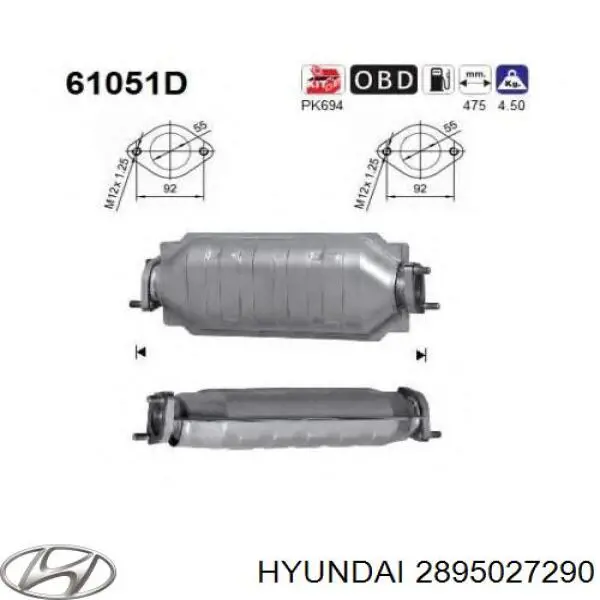 Convertidor - catalisador Hyundai/Kia 2895027290 preço, a partir de 402,50 USD