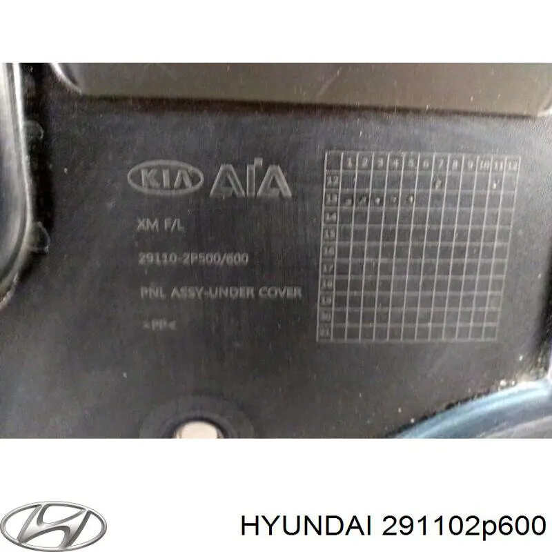 Proteção de motor, de panela (da seção de motor) 291102P600 Hyundai/Kia