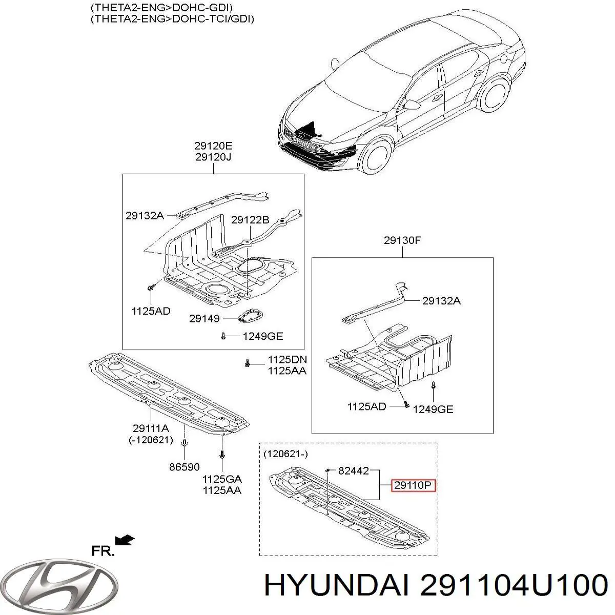 291104U100 Hyundai/Kia Proteção de motor dianteira