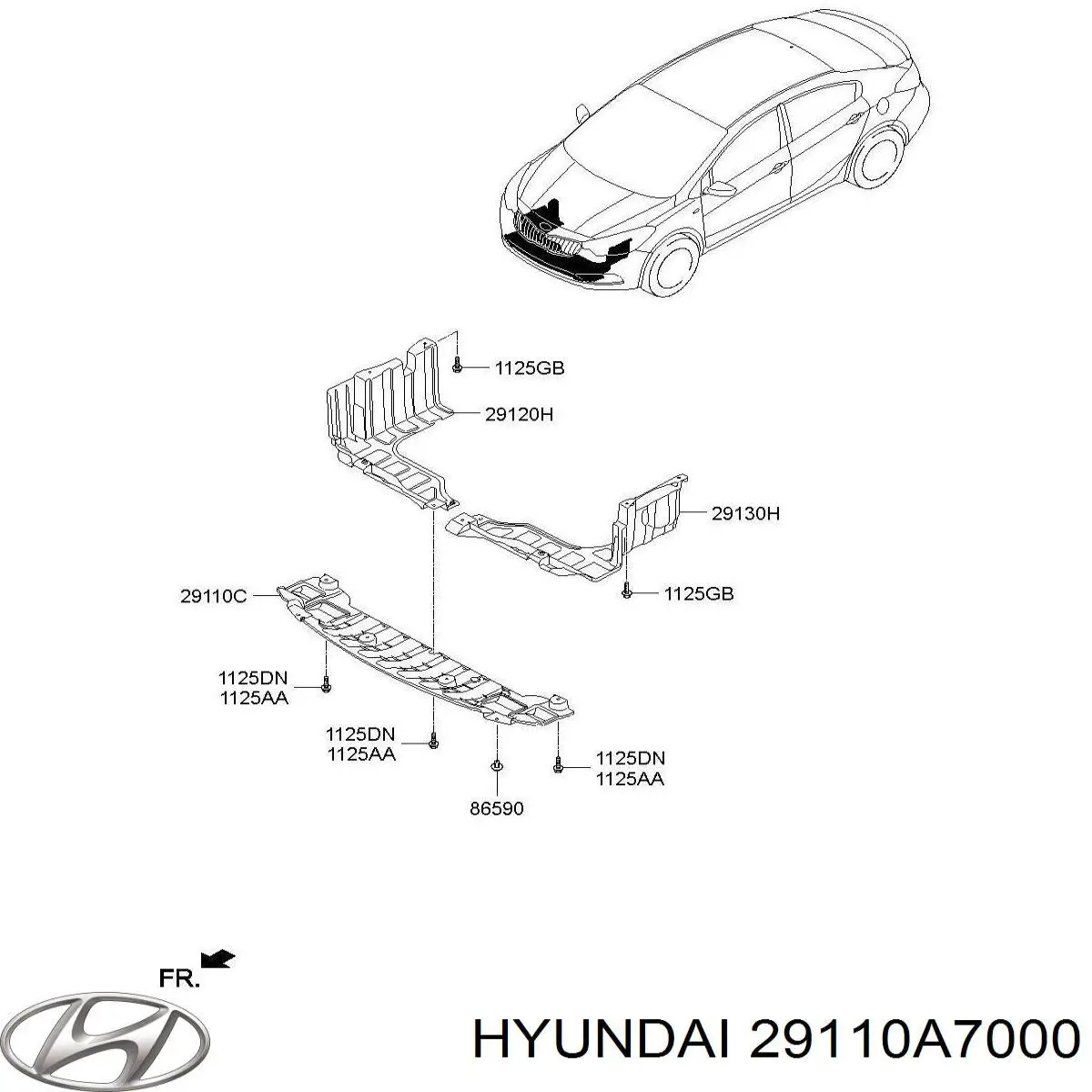 29110A7000 Hyundai/Kia Proteção de motor dianteira