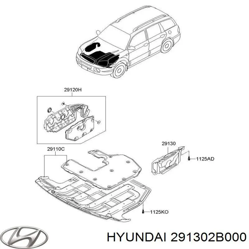 291302B000 Hyundai/Kia Proteção de motor esquerdo
