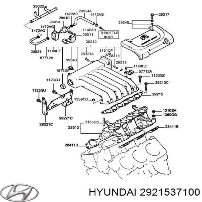 2921537100 Hyundai/Kia Vedante superior de tubo coletor de admissão