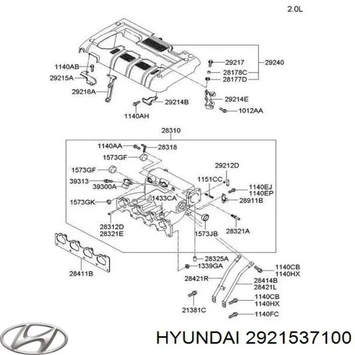 Vedante superior de tubo coletor de admissão Hyundai/Kia 2921537100 preço, a partir de 9,74 USD