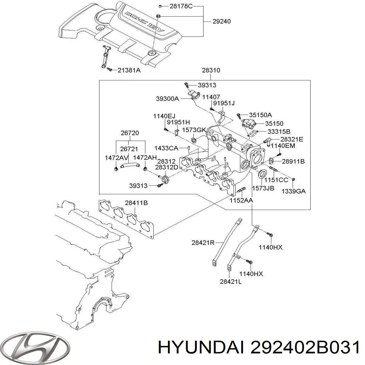 Compre 292402B031 Hyundai/Kia Tampa de motor decorativa