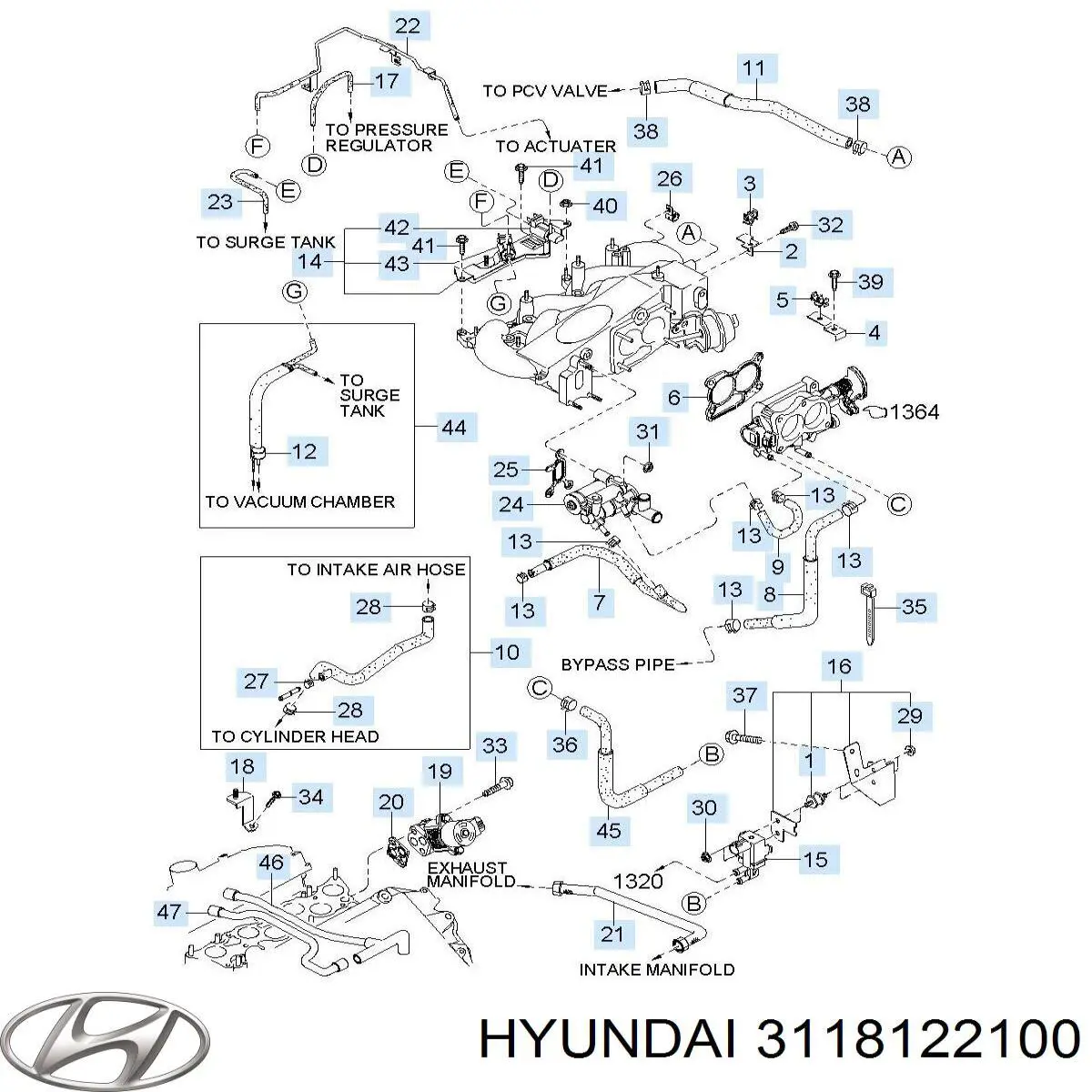 3118122100 Hyundai/Kia Filtro de tanque dos vapores de combustível