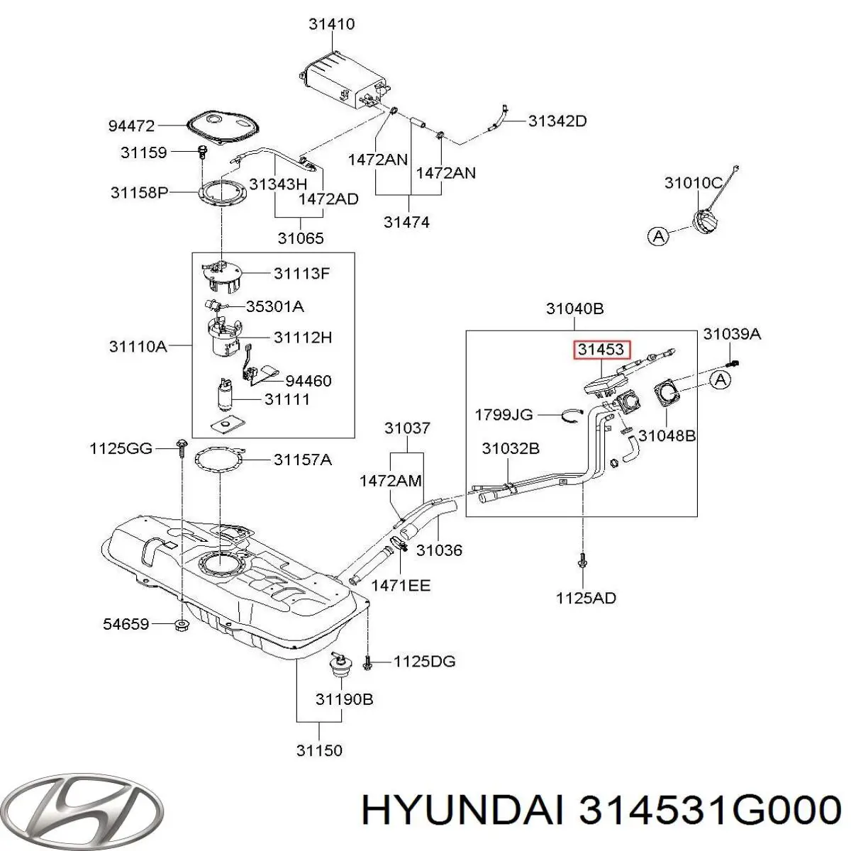 314531G000 Hyundai/Kia Filtro de tanque dos vapores de combustível