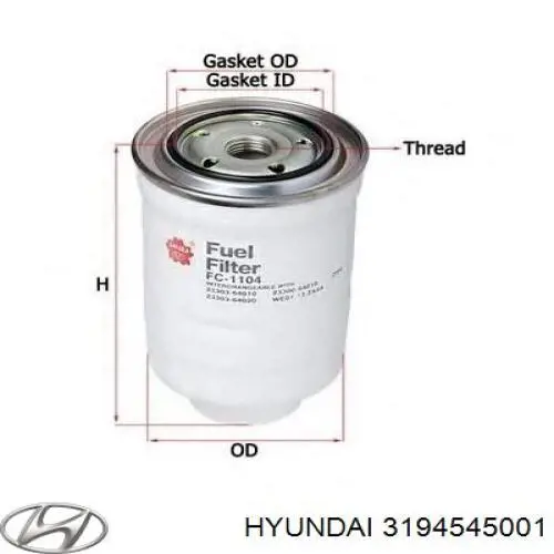 Filtro de combustível Hyundai/Kia 3194545001