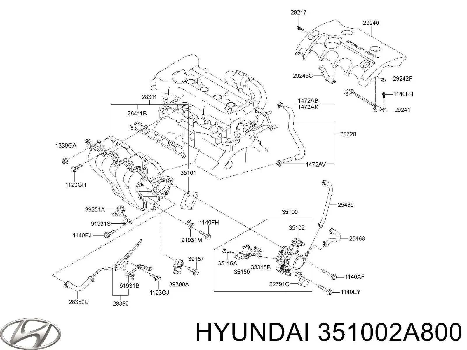 851002XXXX Hyundai/Kia Válvula de borboleta montada