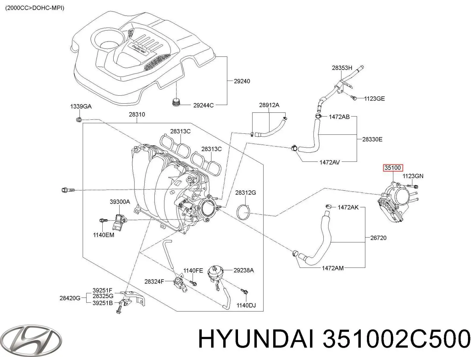  Válvula de borboleta montada Hyundai H-1 STAREX Starex ônibus (TQ) (2007 - 2026) Starex