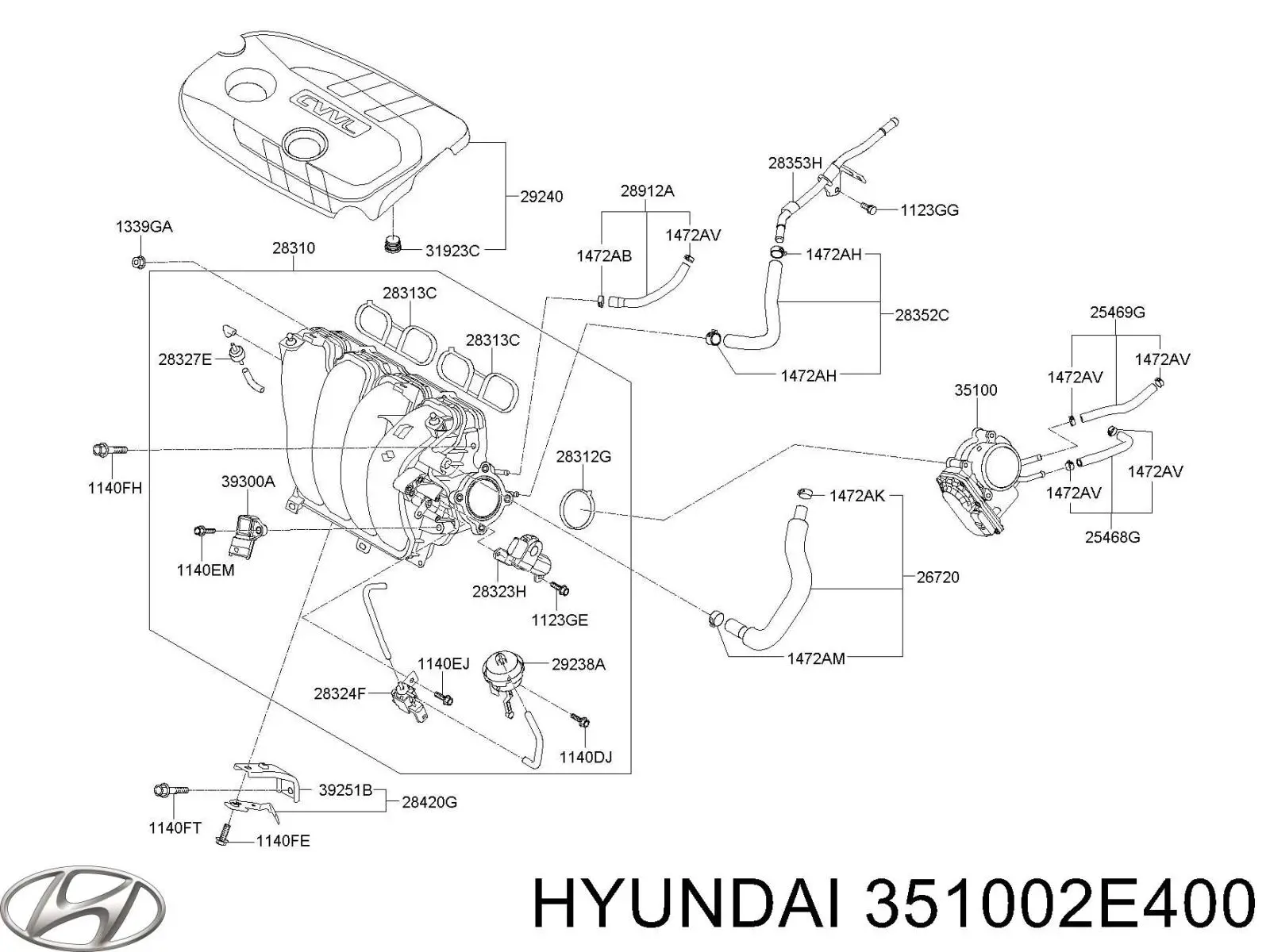 Válvula de borboleta montada Hyundai/Kia 351002E400 preço, a partir de 610,72 USD