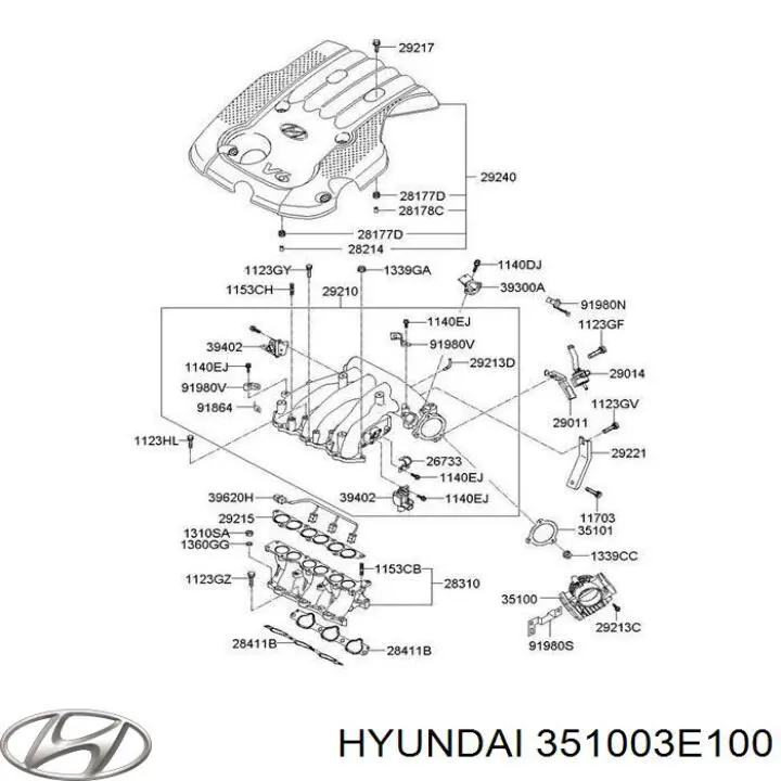 Válvula de borboleta montada Hyundai/Kia 351003E100 preço, a partir de 388,34 USD