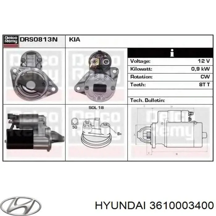 Motor de arranco Hyundai/Kia 3610003400 preço, a partir de 90,39 USD