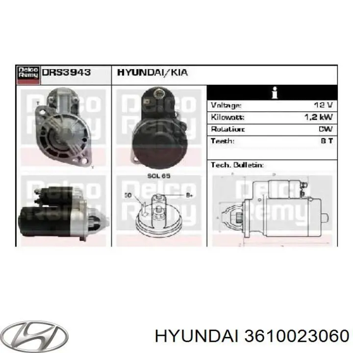 Motor de arranco Hyundai/Kia 3610023060 preço, a partir de 109,05 USD
