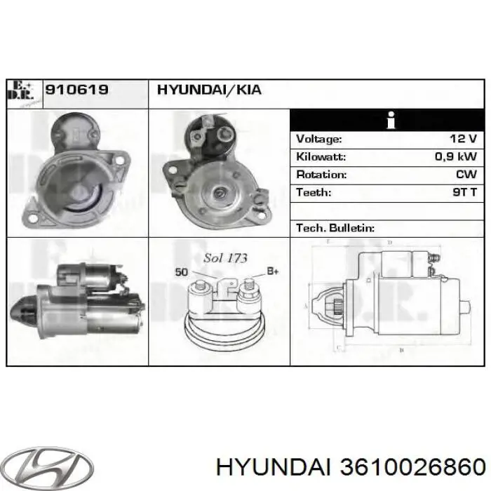 3610026860 Hyundai/Kia Motor de arranco