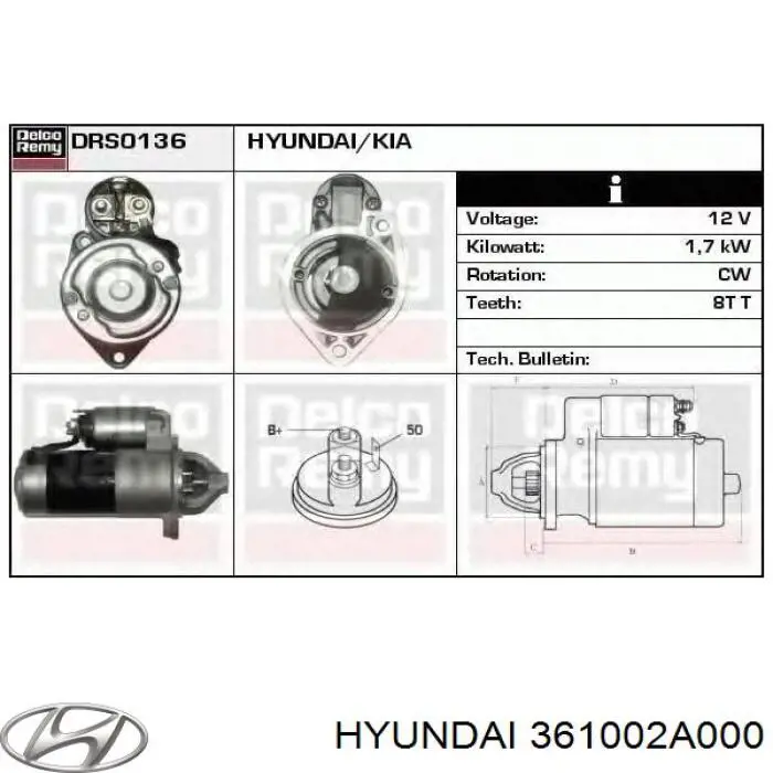 361002A000 Hyundai/Kia Motor de arranco