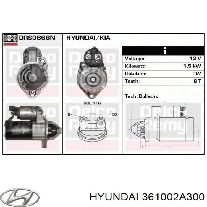 Motor de arranco Hyundai/Kia 361002A300 preço, a partir de 60,89 USD