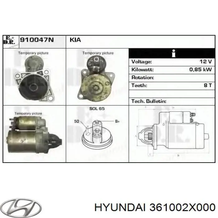 361002X000 Hyundai/Kia Motor de arranco