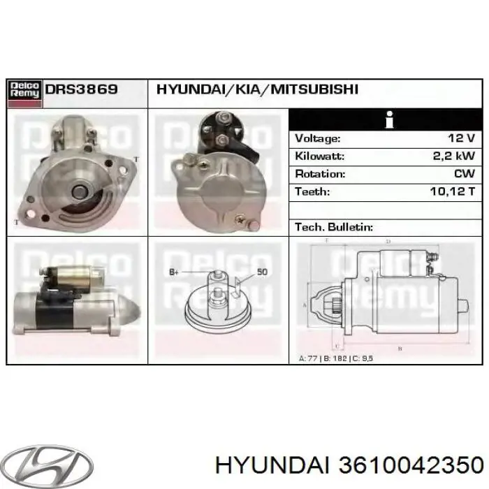 Motor de arranco Hyundai/Kia 3610042350 preço, a partir de 95,34 USD