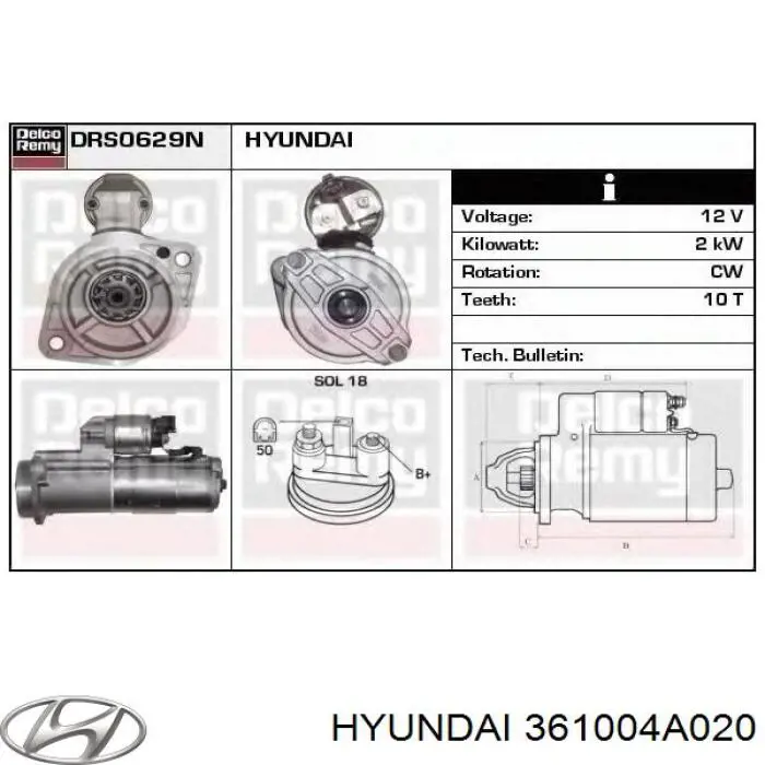 Motor de arranco Hyundai/Kia 361004A020 preço, a partir de 146,42 USD